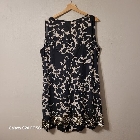 Vintage Old Navy Sequin Floral Dress Womens 22 Black White Knee‎ Length Sheer - Picture 2 of 8